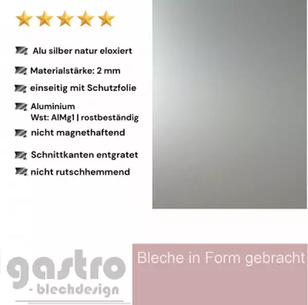 Aluminium Glattblech 2,0mm silber natur eloxiert mit glatter Oberfläche Aluminium Glattblech 2,0mm silber natur eloxiert mit glatter Oberfläche